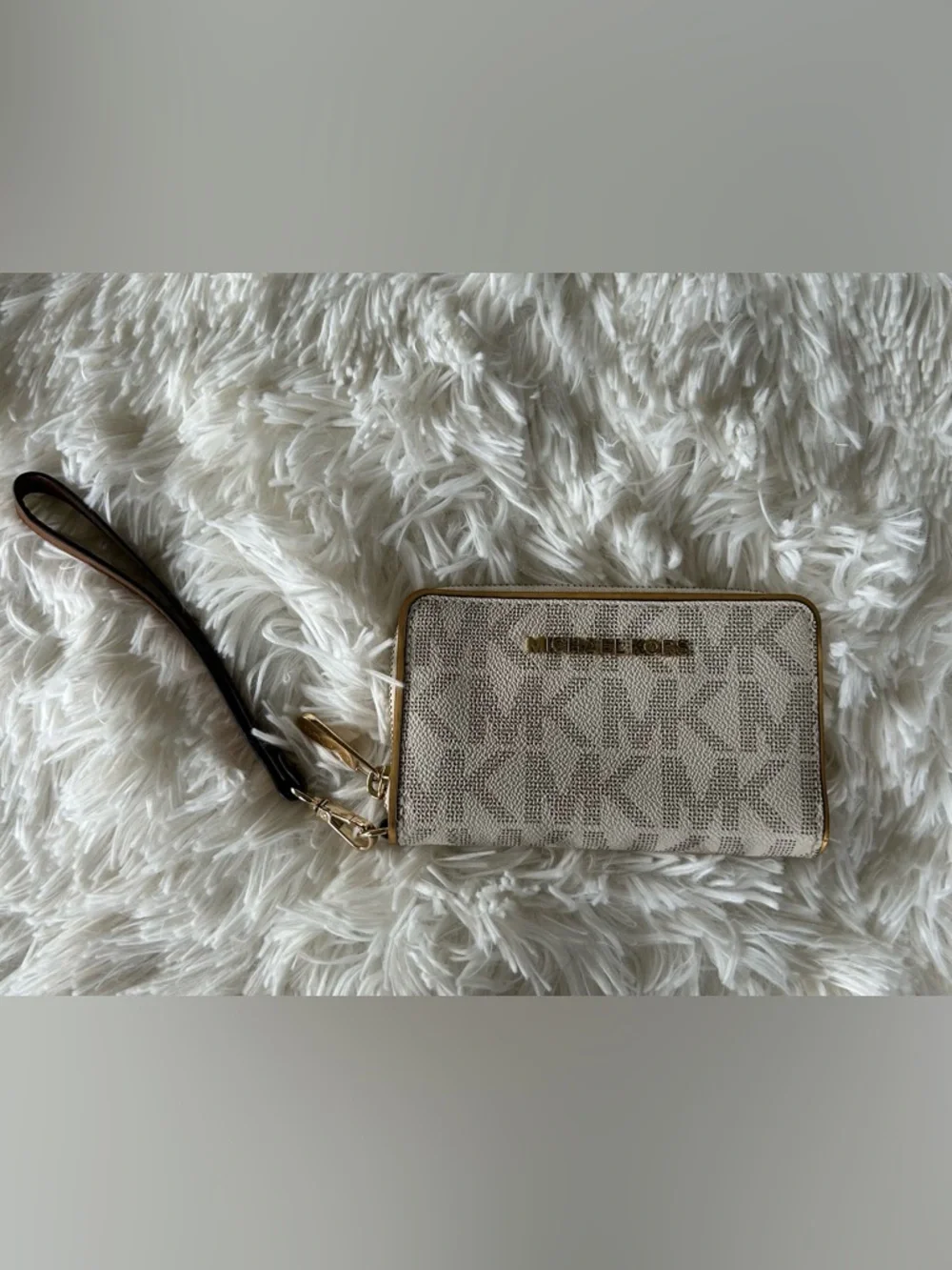 Michael Kors | Ivory/Beige Logo Wristlet with Gold Hardware